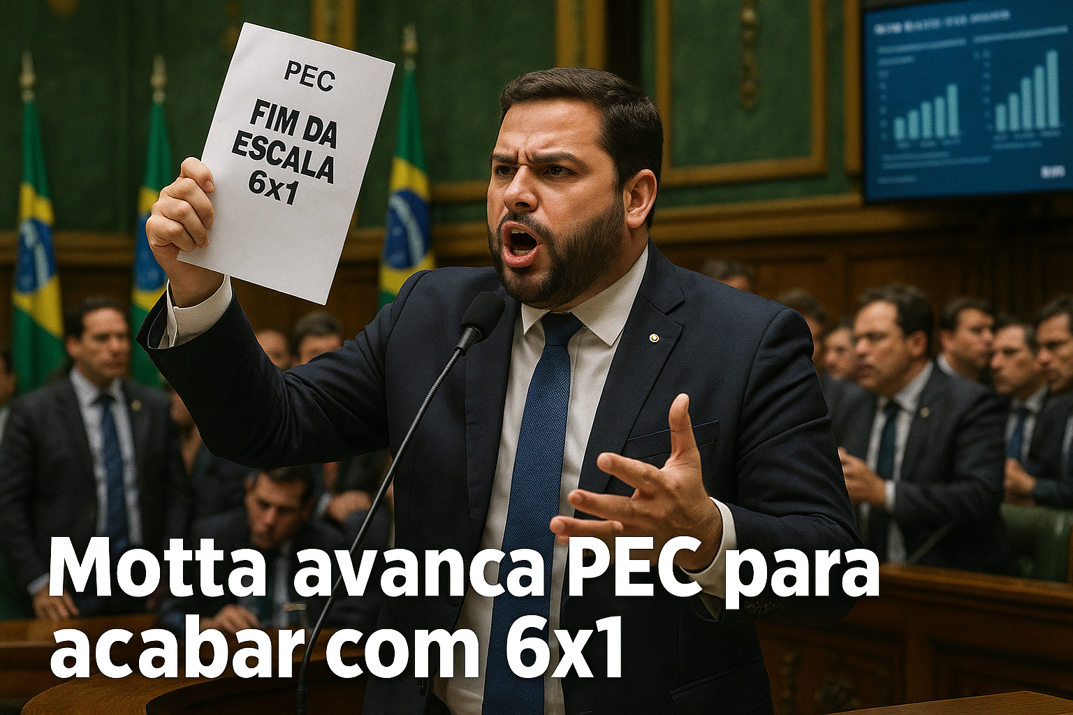 Hugo Motta presents PEC to end 6x1 work scale amid debate in Brazil's Chamber of Deputies.