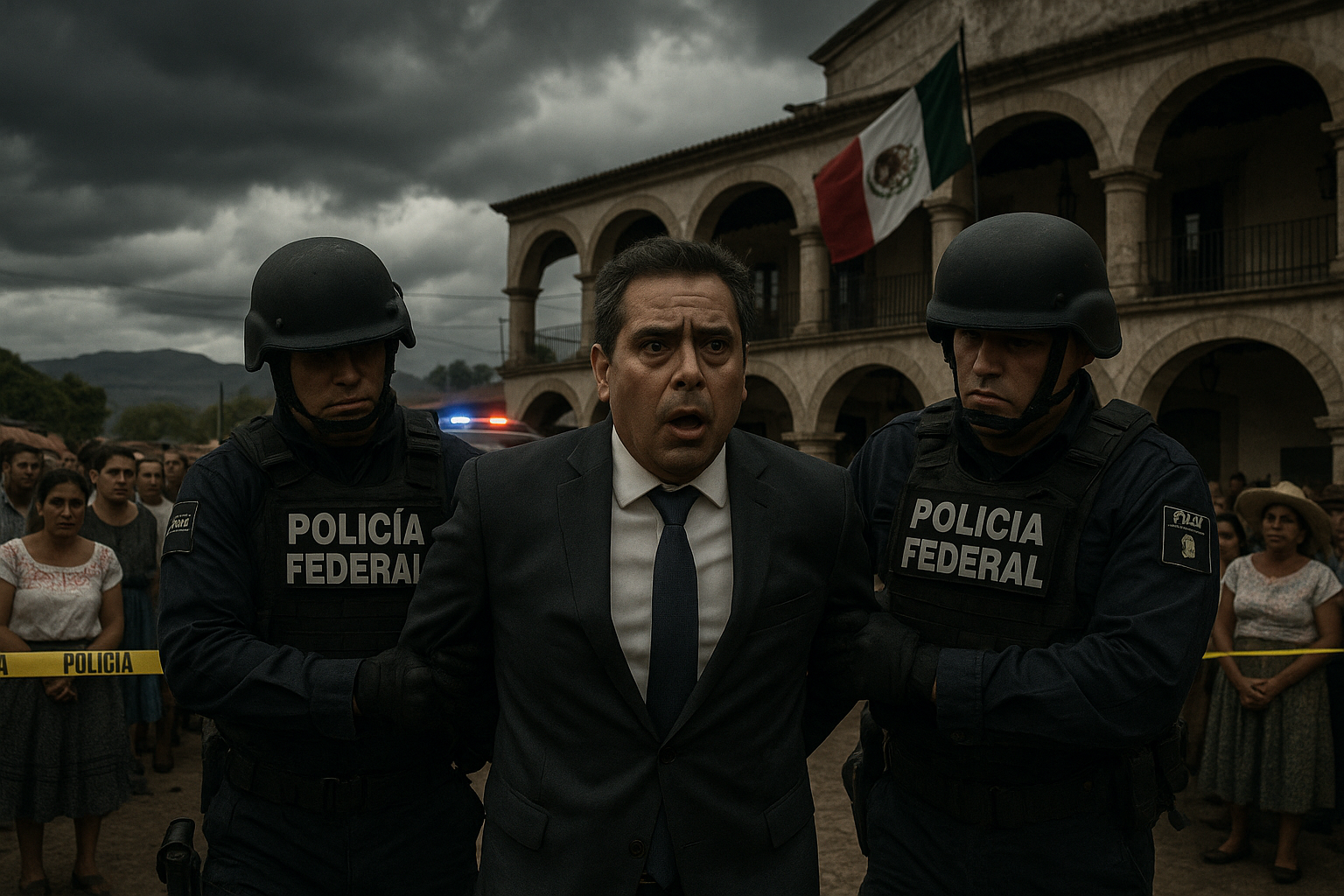 Dramatic arrest of Tequila mayor Diego Rivera Navarro by police, exposing organized crime ties in Mexican politics.