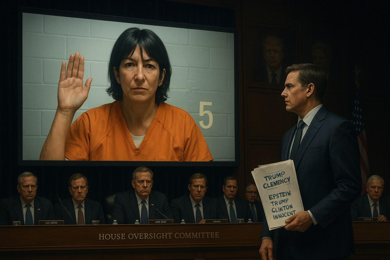 Ghislaine Maxwell invokes Fifth Amendment via video in congressional hearing, demanding Trump clemency.