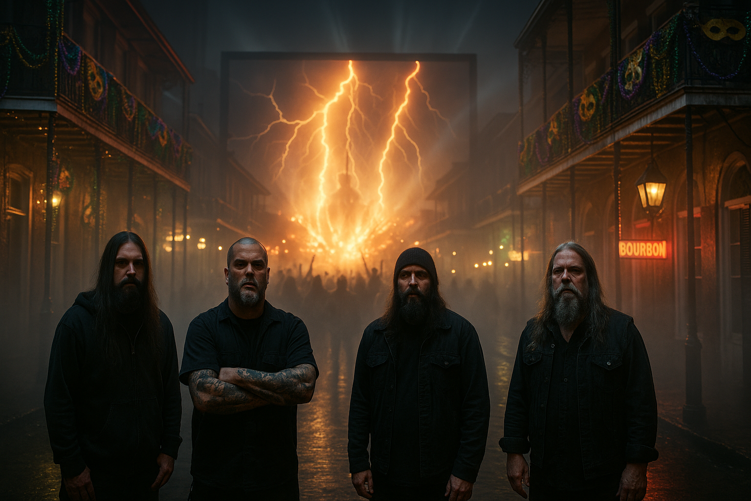 Illustrative photo of Down band on New Orleans street promoting new single before Mardi Gras.