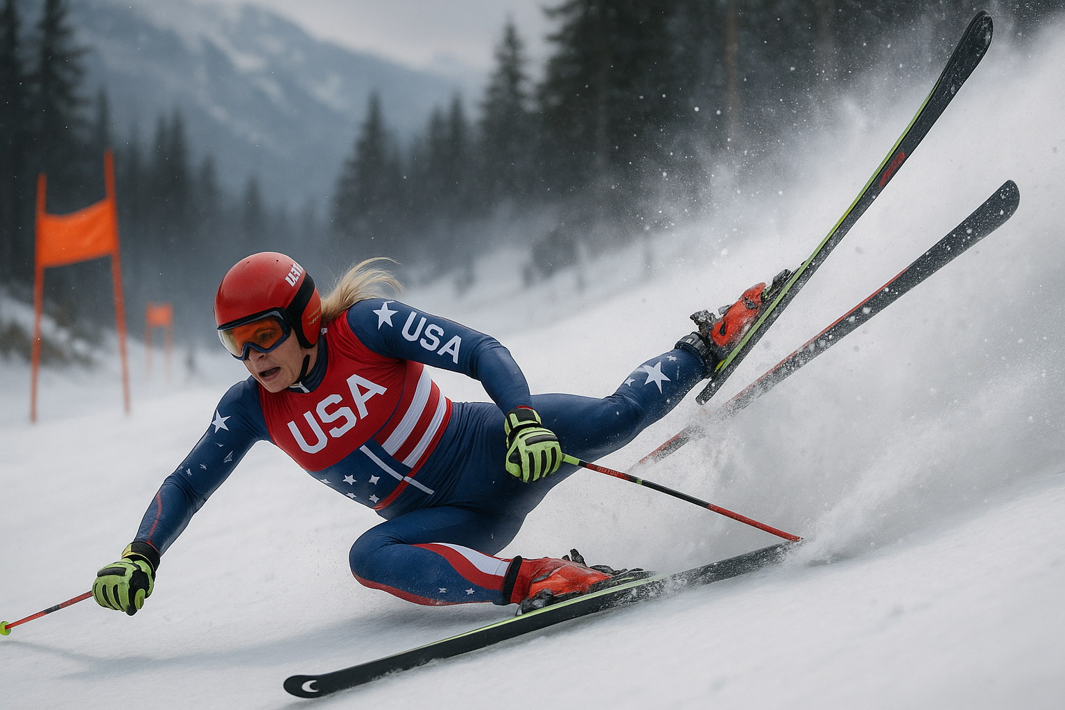 Lindsey Vonn crashes dramatically during the Olympic women's downhill ski race, fracturing her tibia.