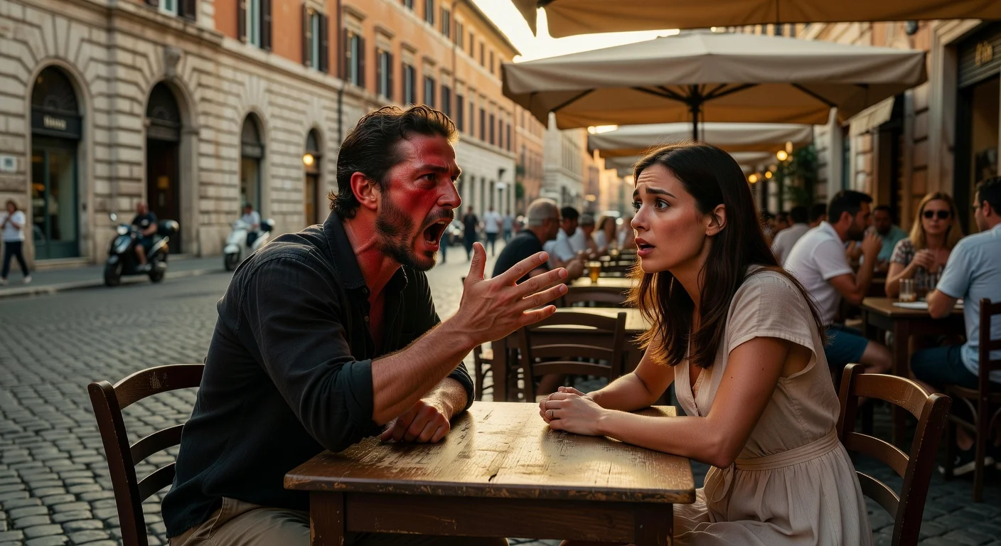 Shia LaBeouf angrily yelling at a woman during dinner at a Rome restaurant.