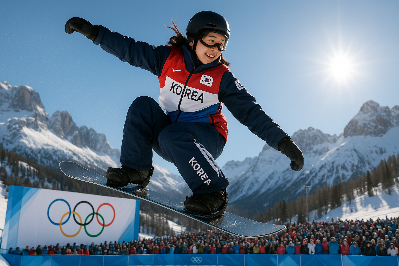 South Korean snowboarder Yu Seung-eun performs a stunning big air jump to win bronze medal at Winter Olympics.