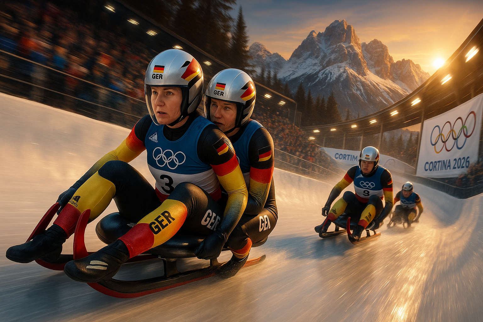 German lugers celebrate silver (women's doubles) and bronze (men's doubles) medals in historic races at 2026 Winter Olympics luge events in Cortina d'Ampezzo.