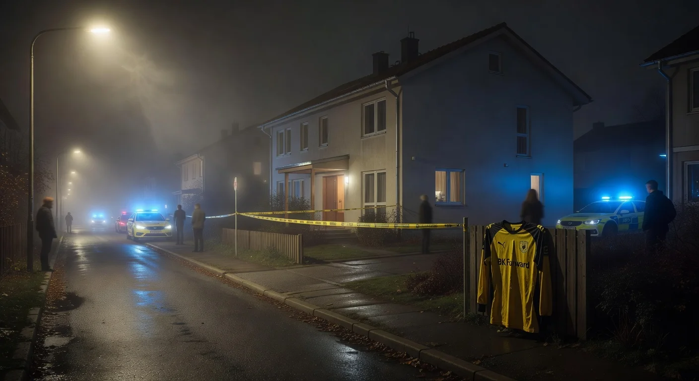 Illustrative depiction of the residential crime scene in Örebro where footballer Hugo Mosshagen, 20, was shot dead.