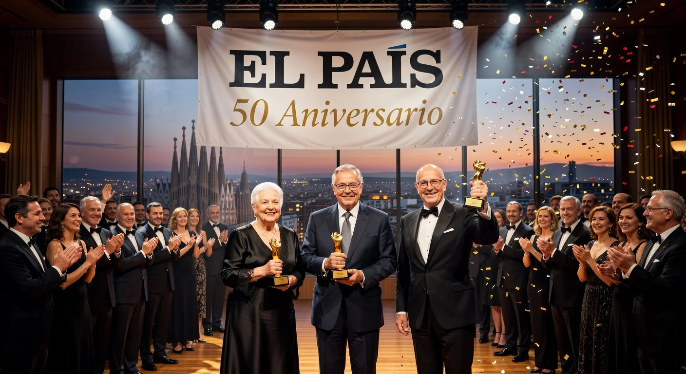 Three winners—Svetlana Alexievich, Sergio Ramírez, and Martin Baron—on stage at the 2026 Ortega y Gasset Awards ceremony in Barcelona.
