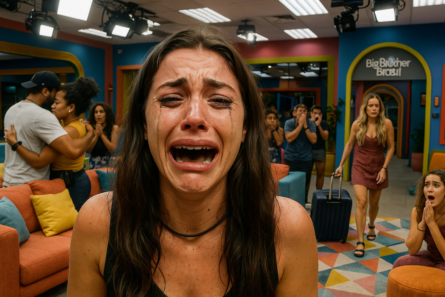 Emotional BBB 26 elimination scene: Maxiane's viral smudged makeup tears as Sarah Andrade exits.