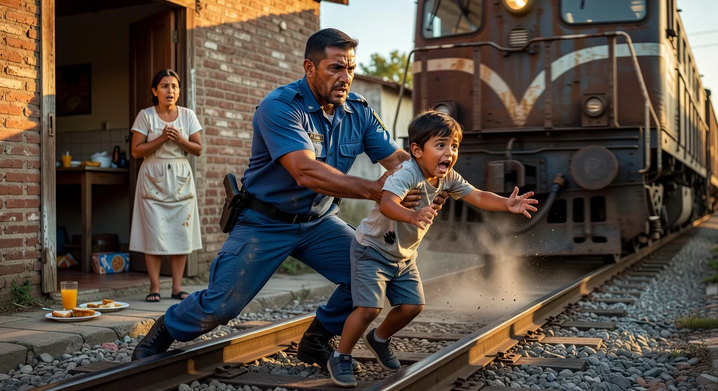 Officer Pablo Luna heroically rescues a 3-year-old boy from an oncoming train tracks in Córdoba, Argentina.