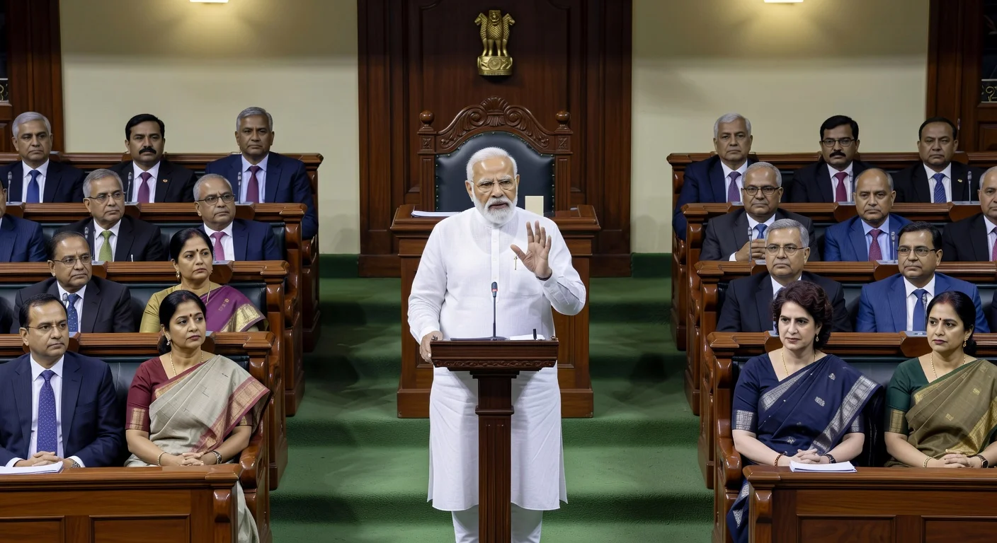 PM Modi delivers statement on West Asia crisis to unusually calm opposition in Lok Sabha, led by Priyanka Gandhi Vadra.
