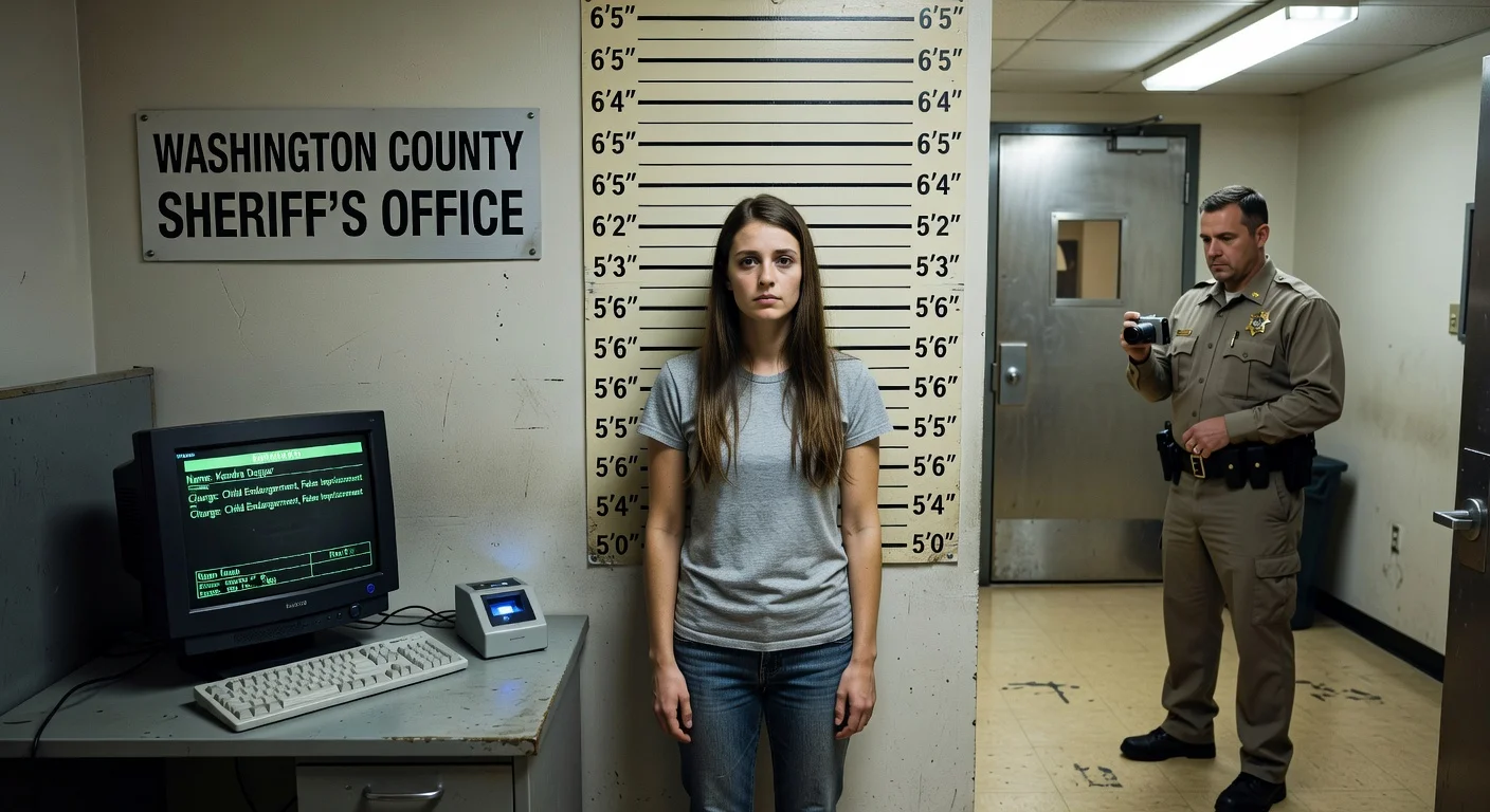 Booking photo illustration of Kendra Duggar at Washington County Sheriff's Office following child endangerment arrest.