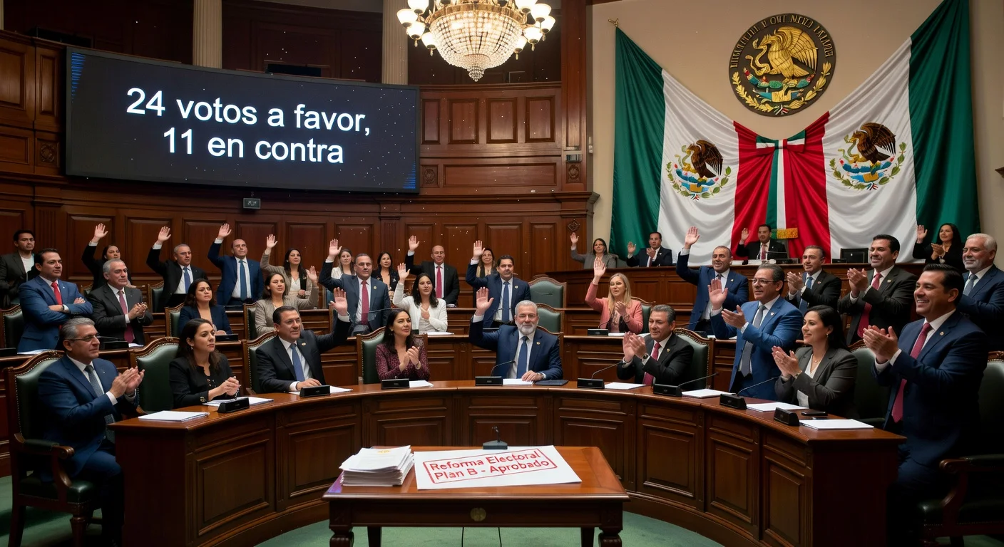 Mexican Senate commissions approve Sheinbaum's 'Plan B' electoral reform with 24-11 vote in a tense session.
