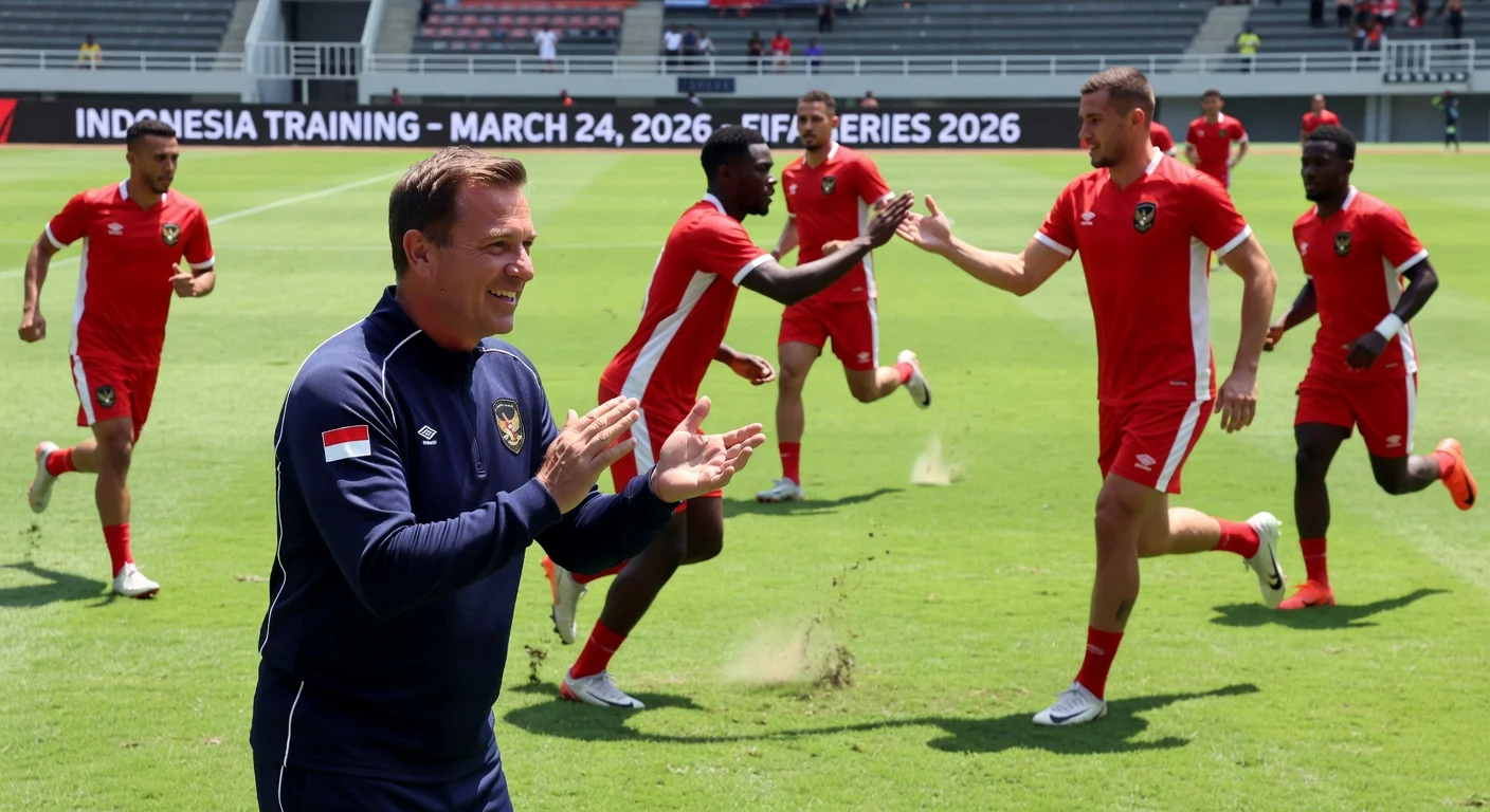 John Herdman impressed by intense Indonesian players during training at Stadion Madya GBK, with Elkan Baggott rejoining the team.