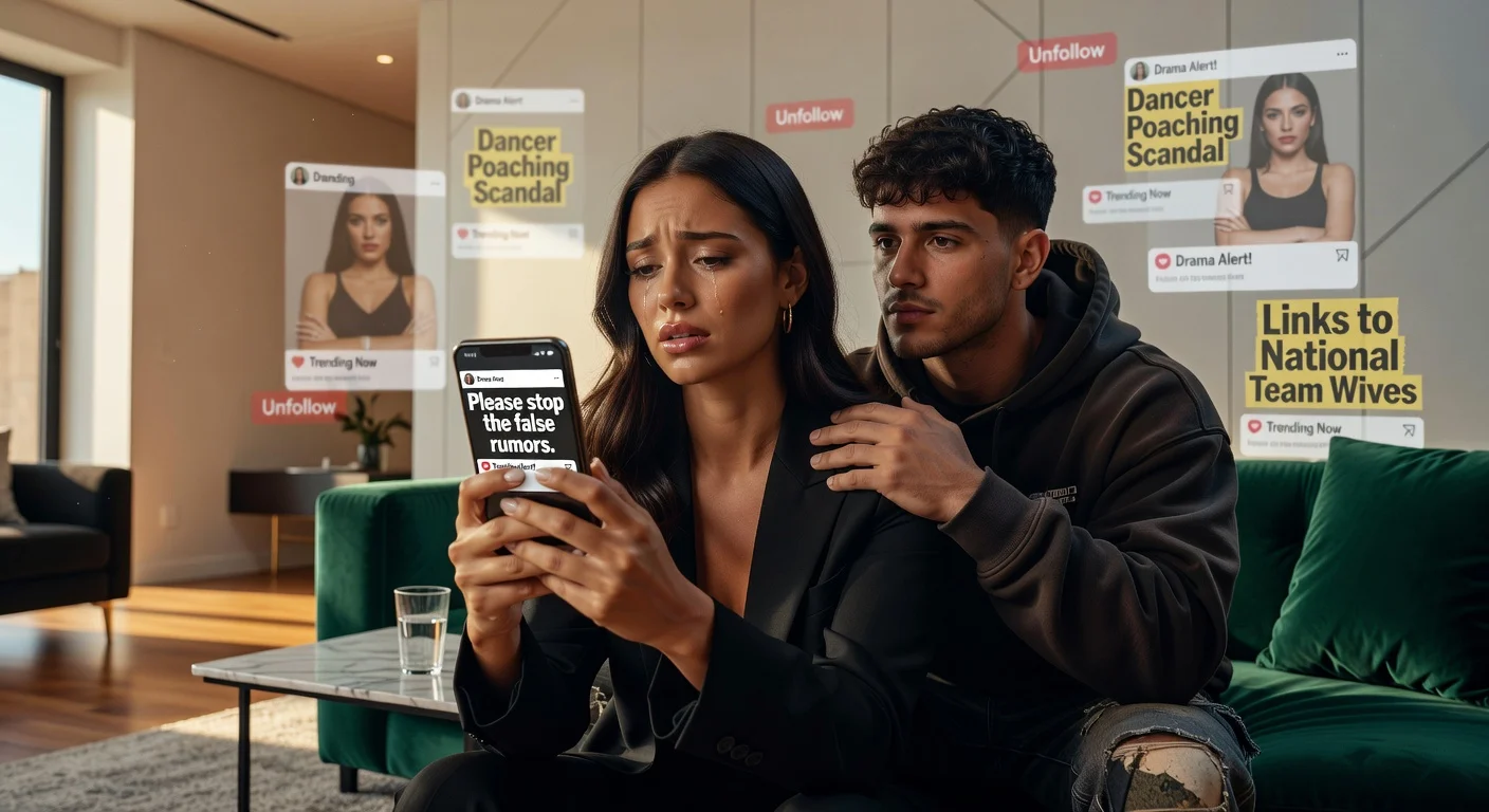 Emilia Mernes emotionally posts on Instagram pleading to end feud rumors with Tini Stoessel and María Becerra, supported by boyfriend Duki, amid social media drama icons.