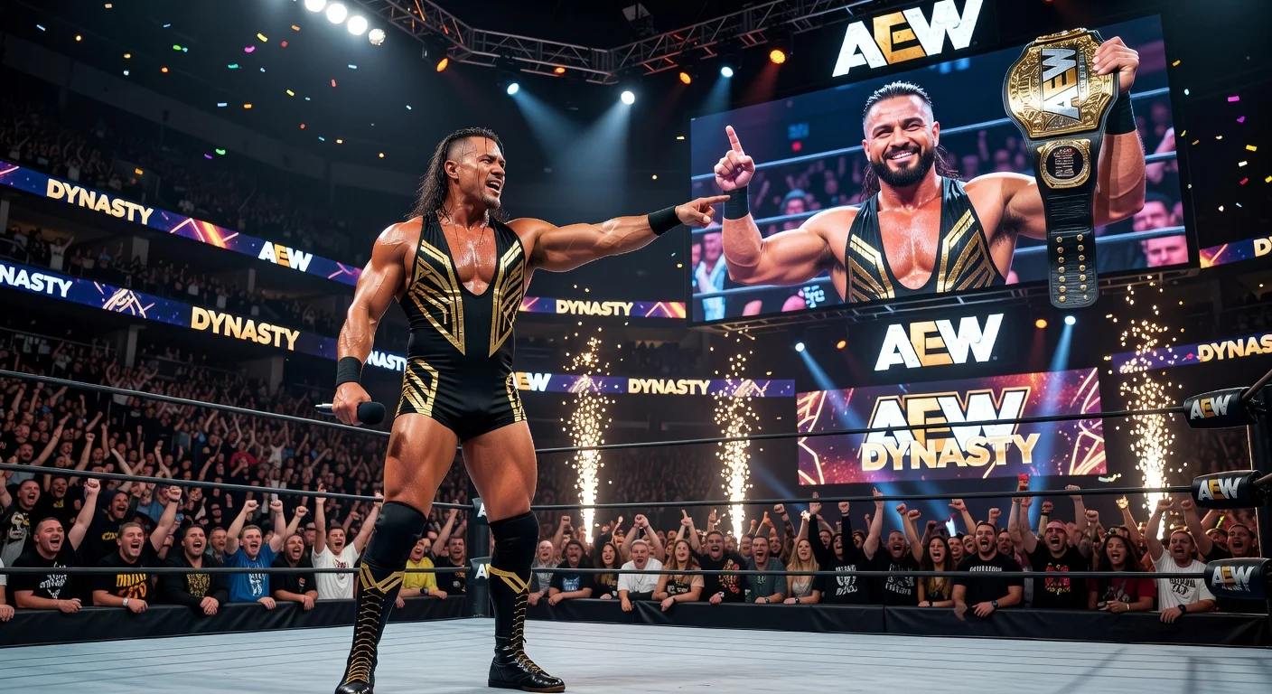 Kenny Omega celebrates in the AEW ring after securing a World Title shot against MJF.