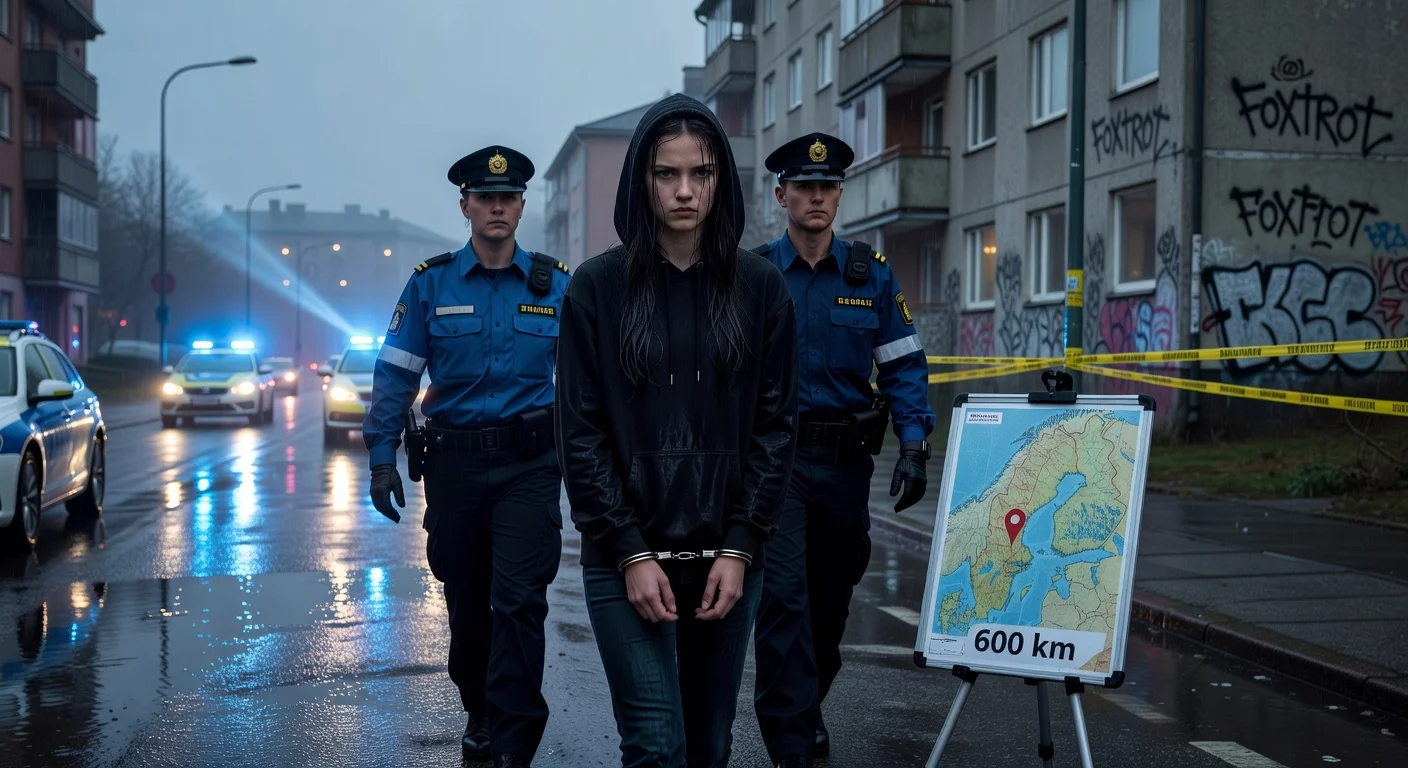 Illustrative image of a teenage girl suspect detained by police amid gang-related murder investigations in Sweden.