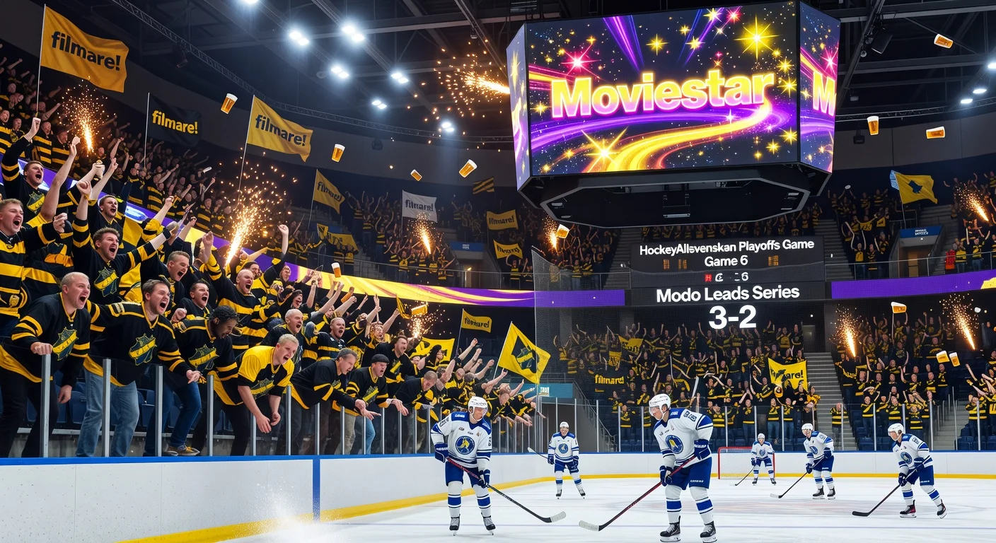 AIK fans taunt Modo players for diving with 'Moviestar' song and 'filmare' chants before tense HockeyAllsvenskan playoff Game 6 at Hovet.