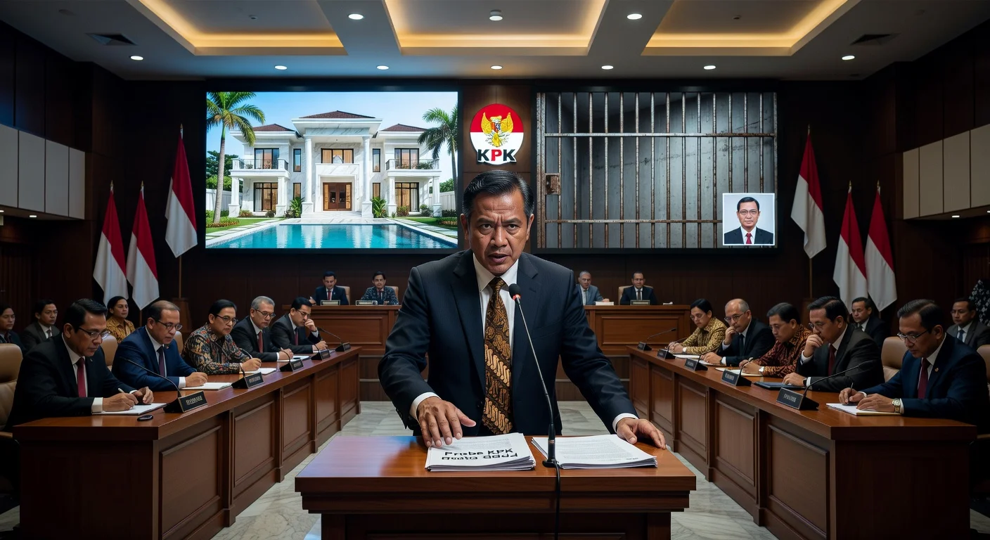 Illustration of MAKI urging DPR Komisi III to probe KPK's temporary house arrest of corruption suspect Yaqut Cholil Qoumas.