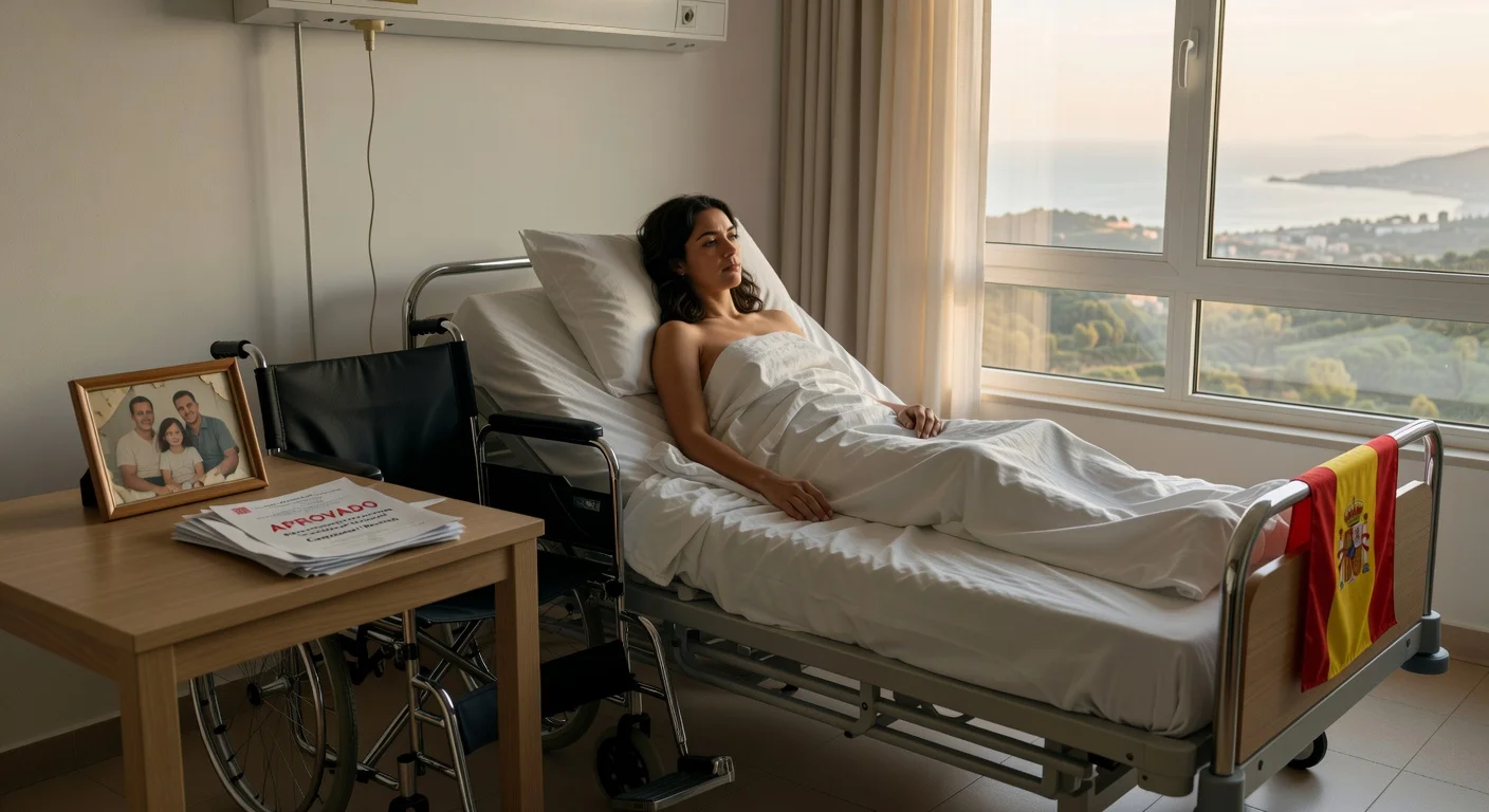 Realistic illustration depicting Noelia Castillo Ramos in a Spanish hospital room, symbolizing her euthanasia case after a legal battle.
