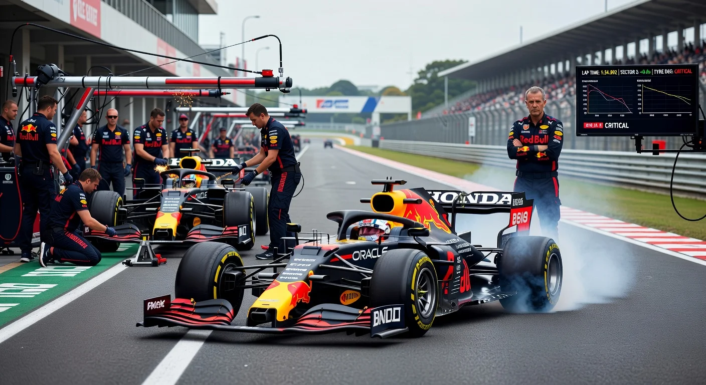Red Bull F1 team grapples with RB22 car balance woes in Japanese GP practice at Suzuka, Verstappen sliding on track.
