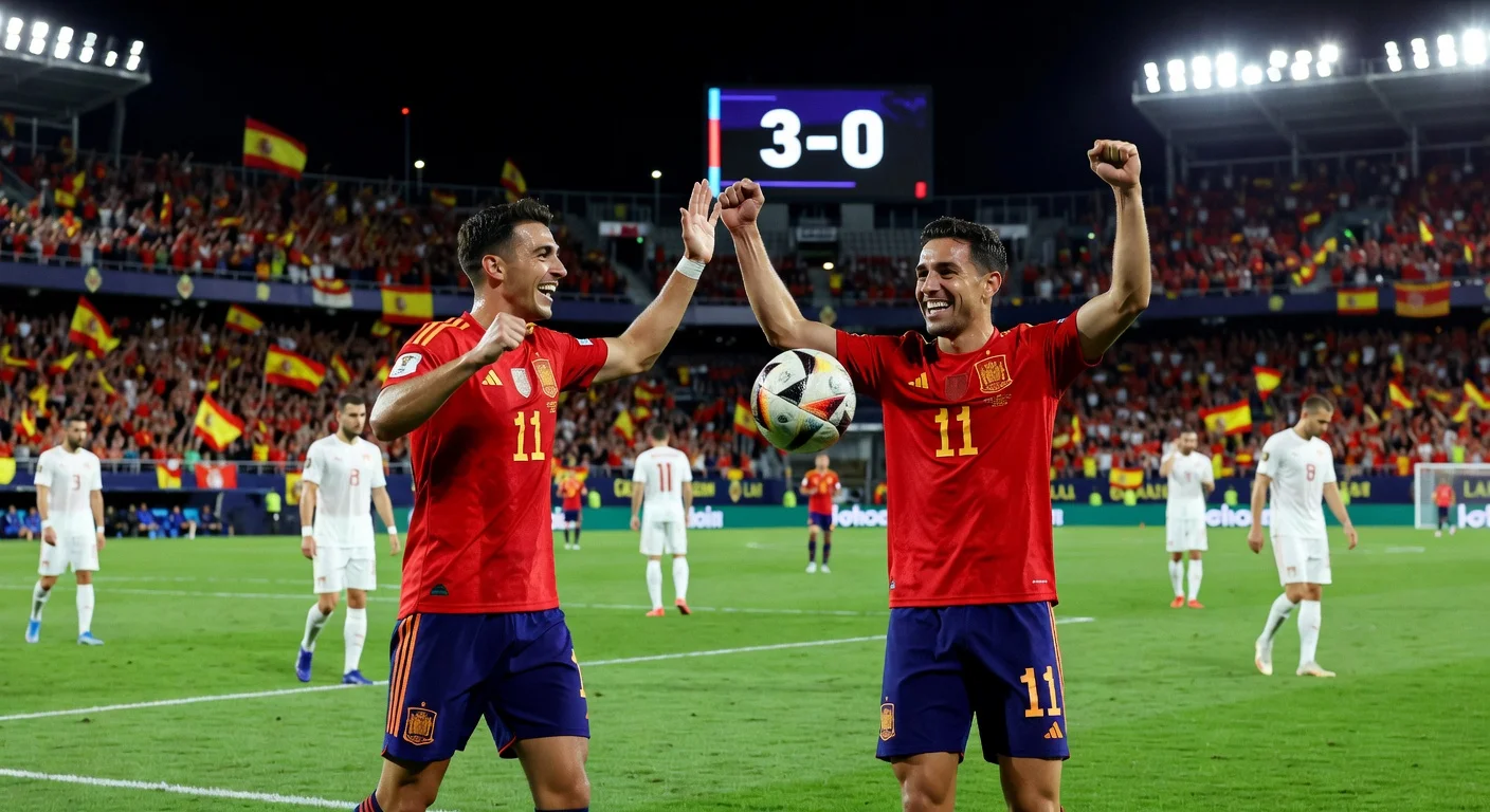 Mikel Oyarzabal celebrates his brace as Spain beats Serbia 3-0 in friendly match at La Cerámica.