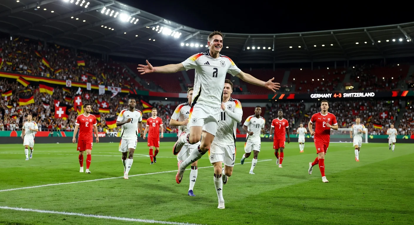 Florian Wirtz celebrates a goal as Germany beats Switzerland 4-3 in World Cup warm-up friendly.