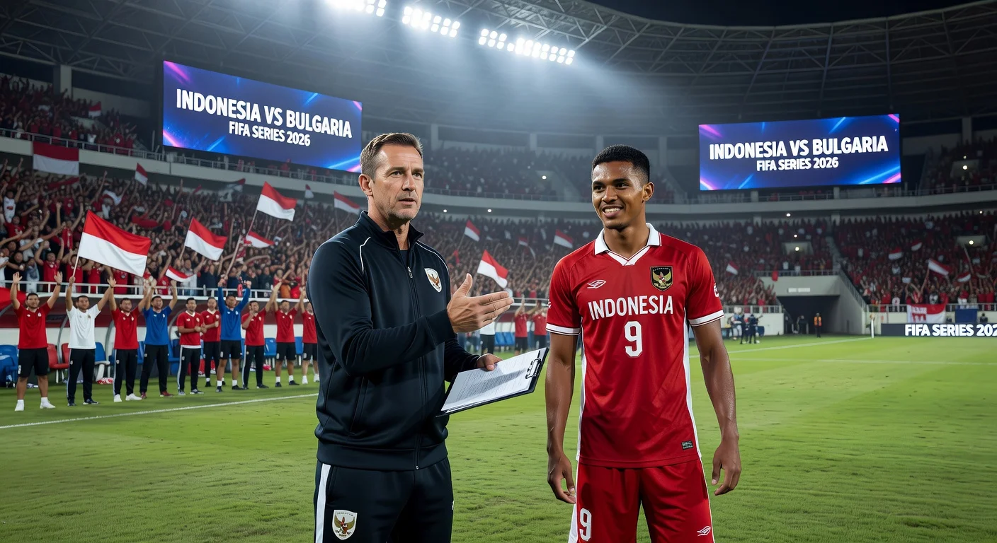 Indonesia coach John Herdman introduces replacement striker Jens Raven ahead of the Bulgaria match at Gelora Bung Karno stadium.