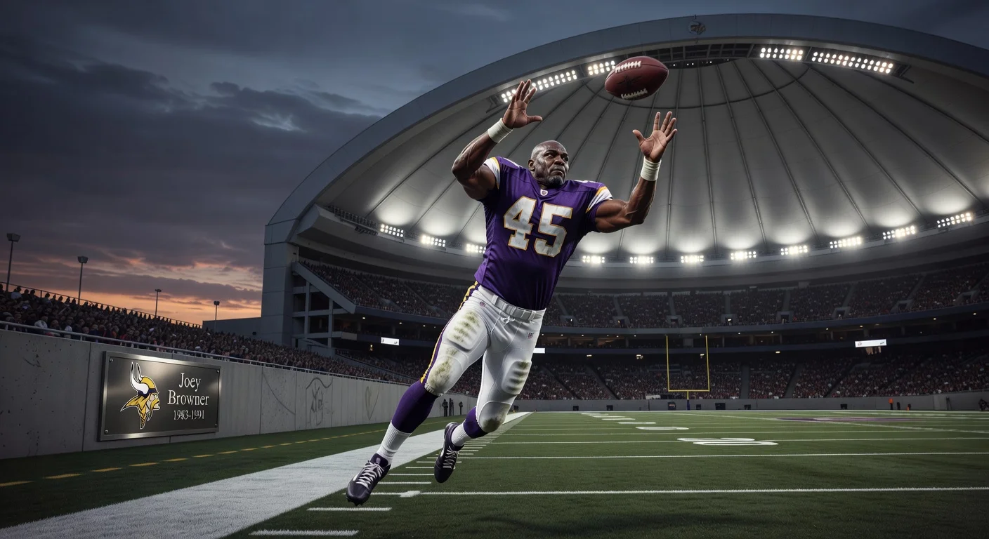 Portrait of Joey Browner in Vikings uniform, honoring his Pro Bowl career and Ring of Honor induction.