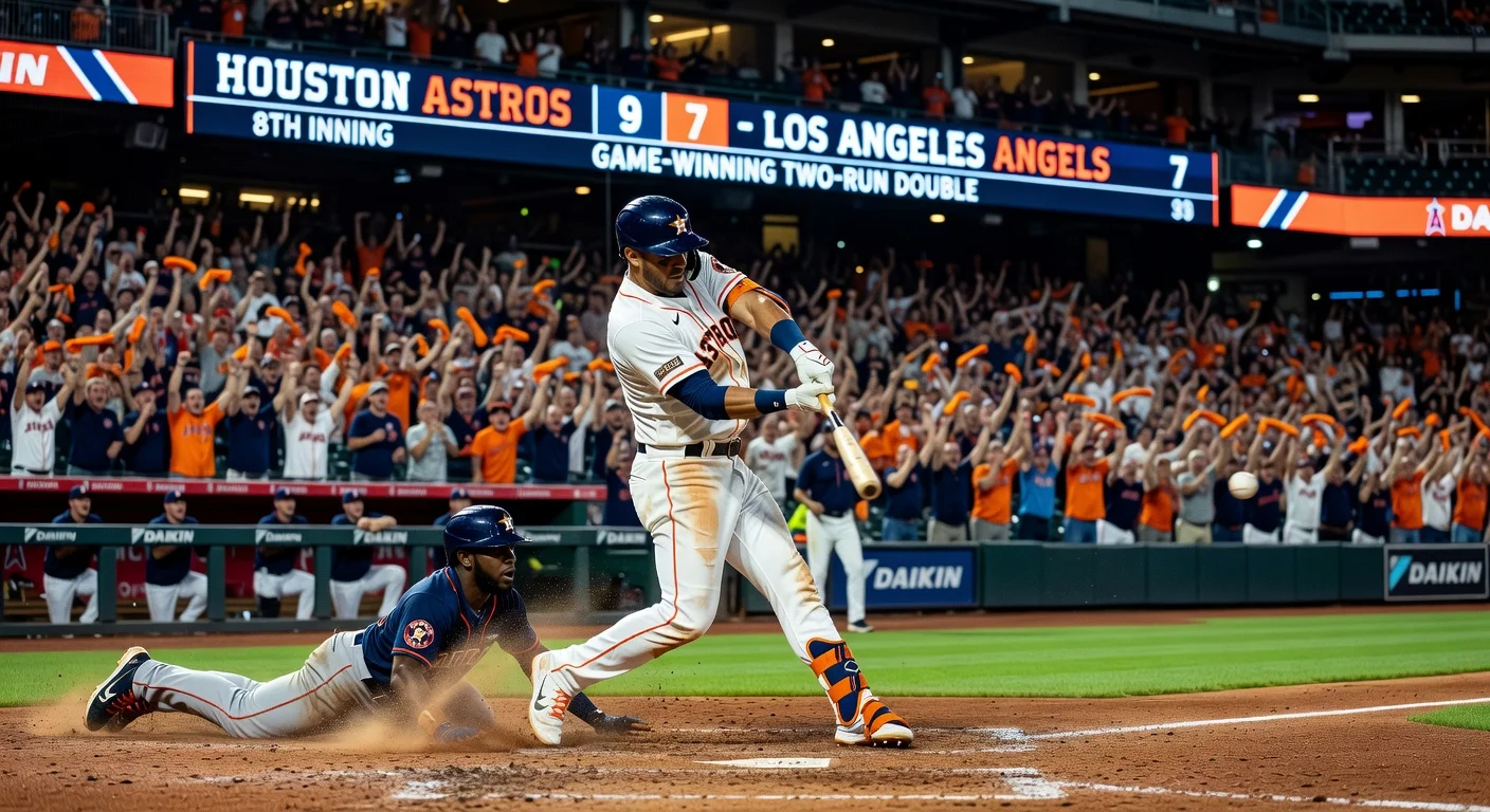 Isaac Paredes swings for the game-winning two-run double as Astros beat Angels 9-7.