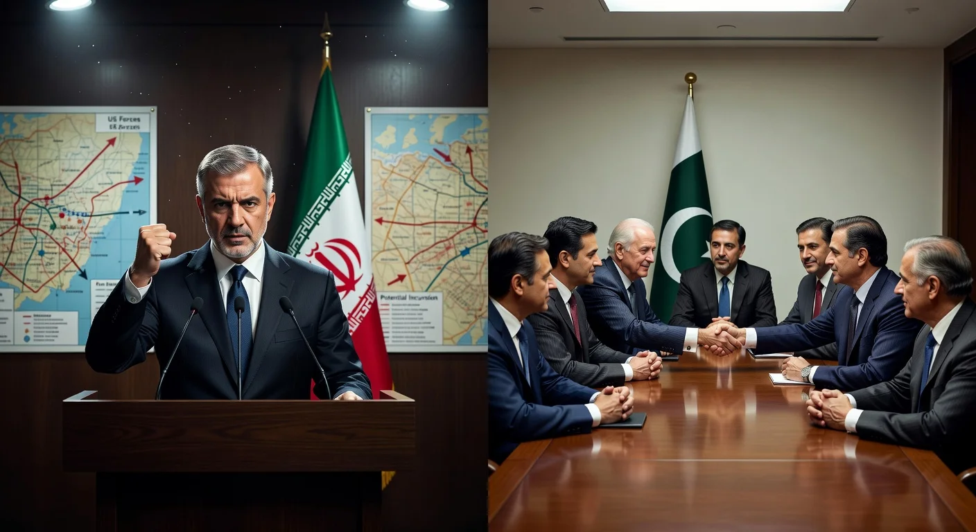 News illustration: Iranian speaker warns US as Pakistan offers to host talks.