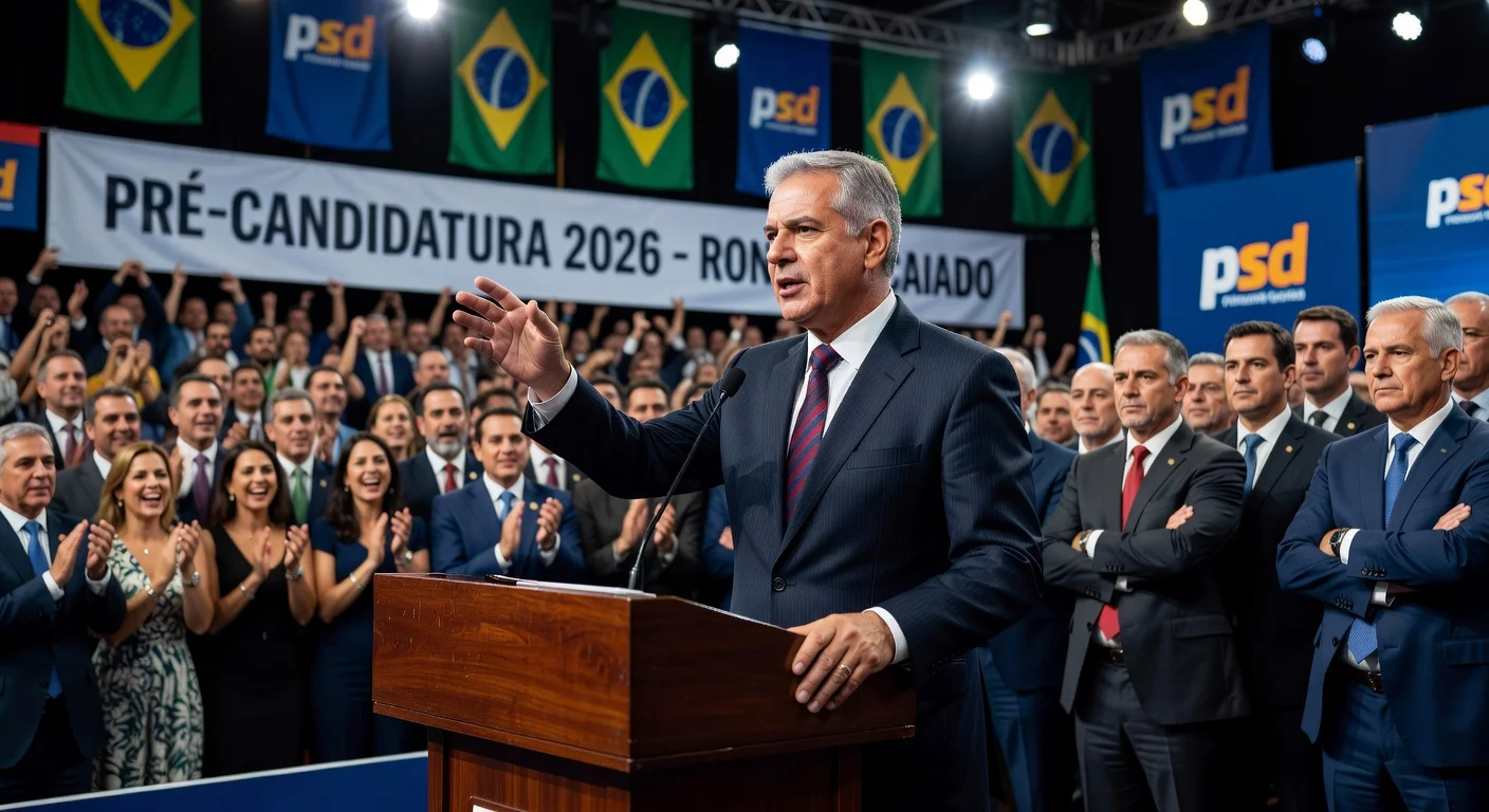 Brazilian Governor Ronaldo Caiado announced as PSD pre-candidate for 2026 presidency amid mixed party reactions.