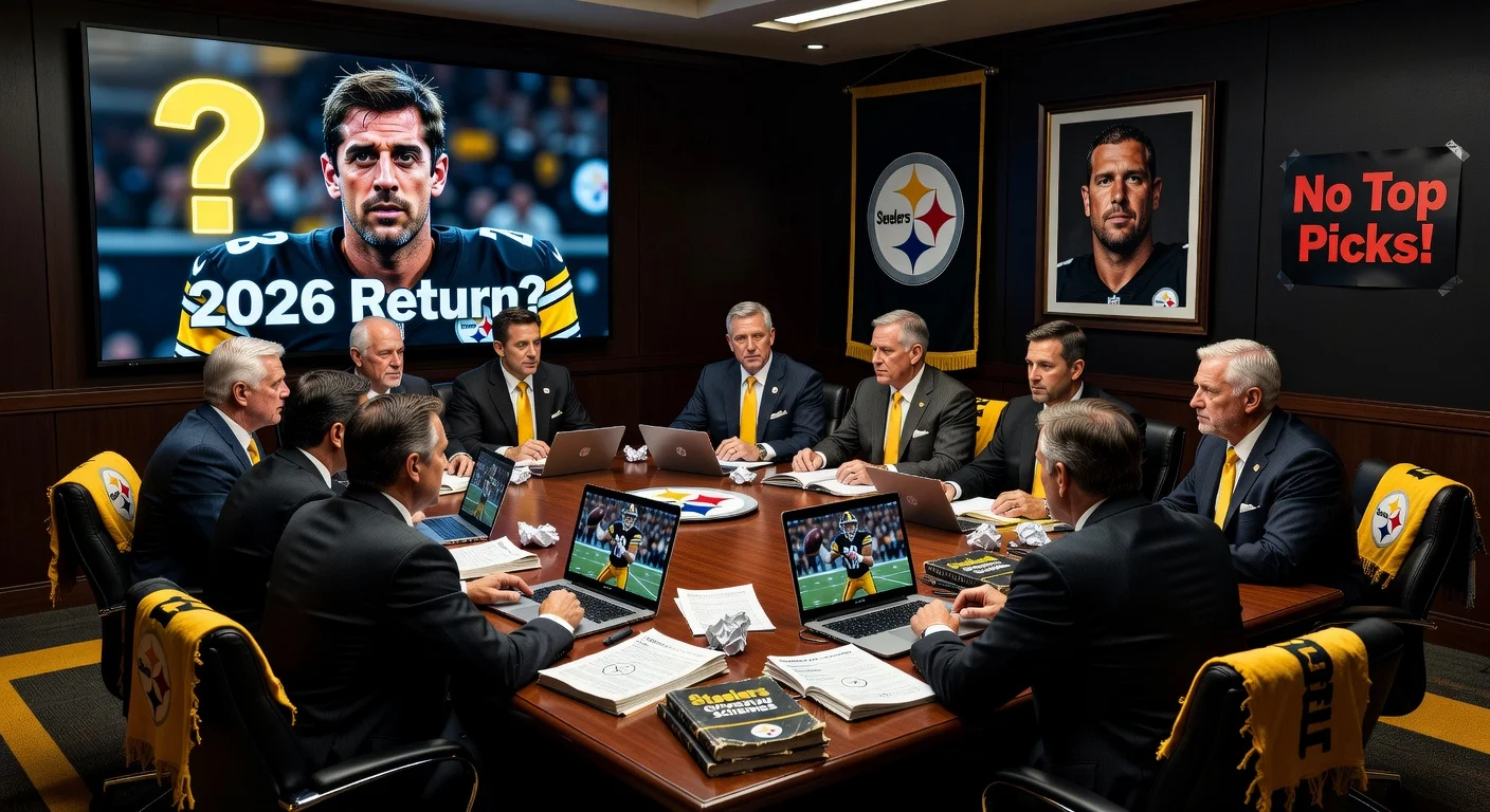 Steelers insiders in draft room debate quarterback picks amid Aaron Rodgers' potential 2026 return uncertainty, with Ben Roethlisberger's warning.