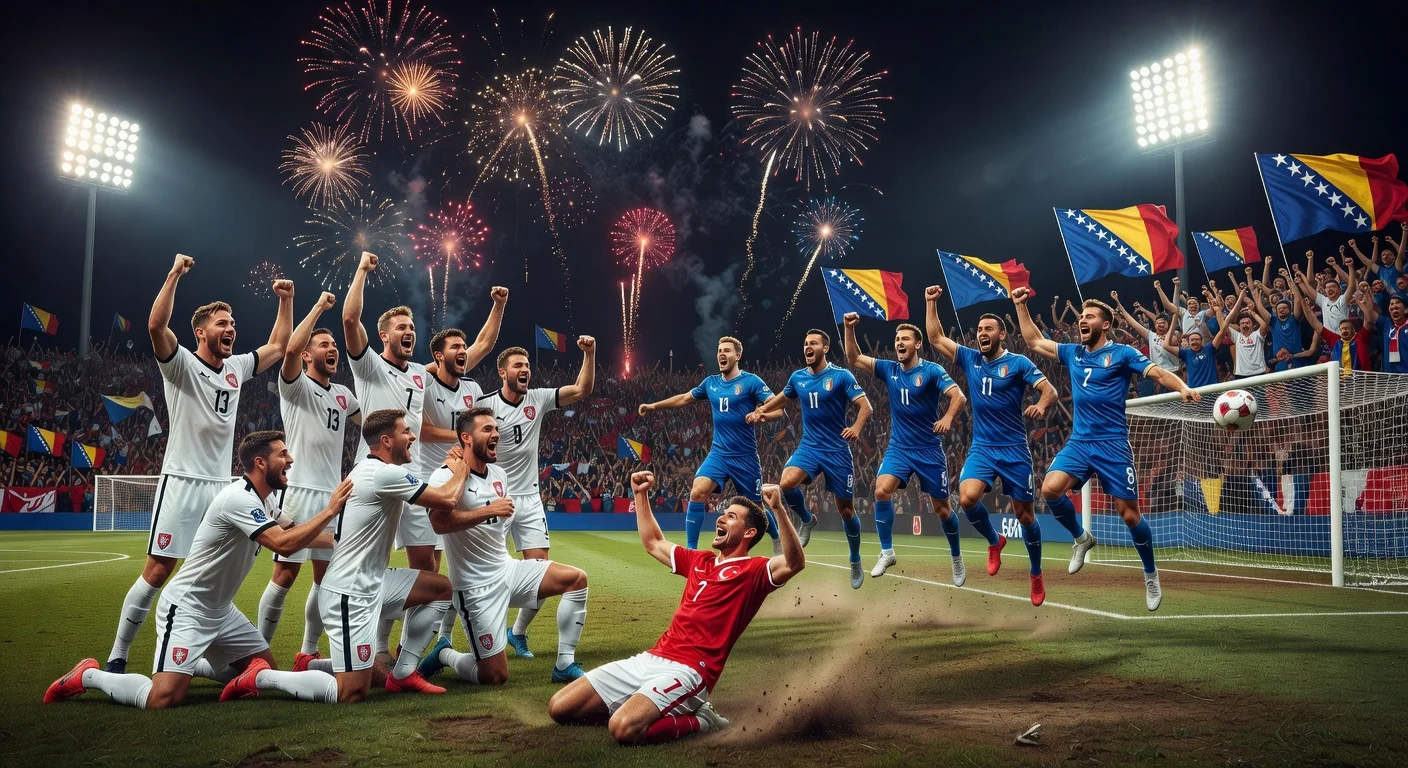 Czechia, Bosnia, and Turkey celebrate World Cup qualification with dramatic penalty shootout and match wins.