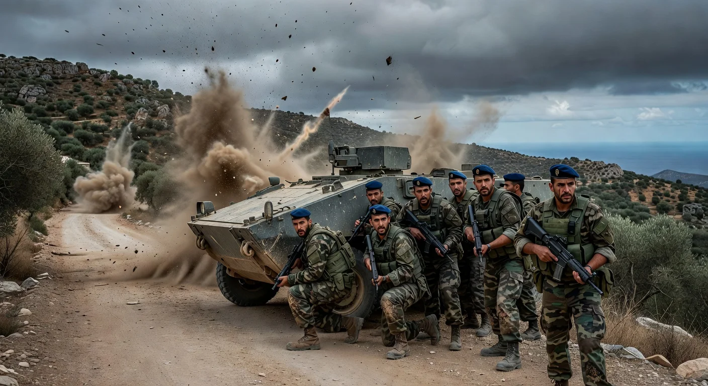 French UNIFIL peacekeepers take cover as Israeli shots land nearby in south Lebanon.