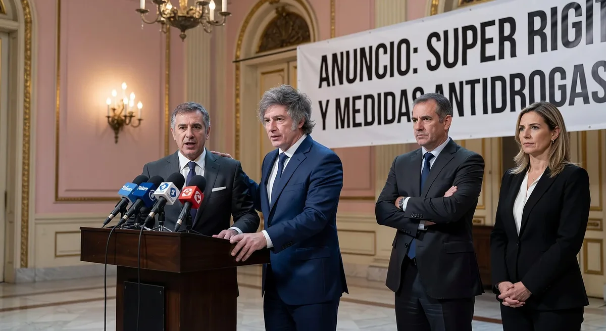 President Milei backing Adorni at a cabinet press conference in Argentina amid allegations.