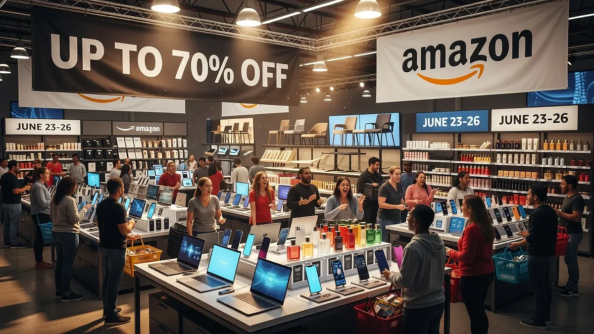 Illustration of Amazon Prime Day 2026 discounts on technology and home products.