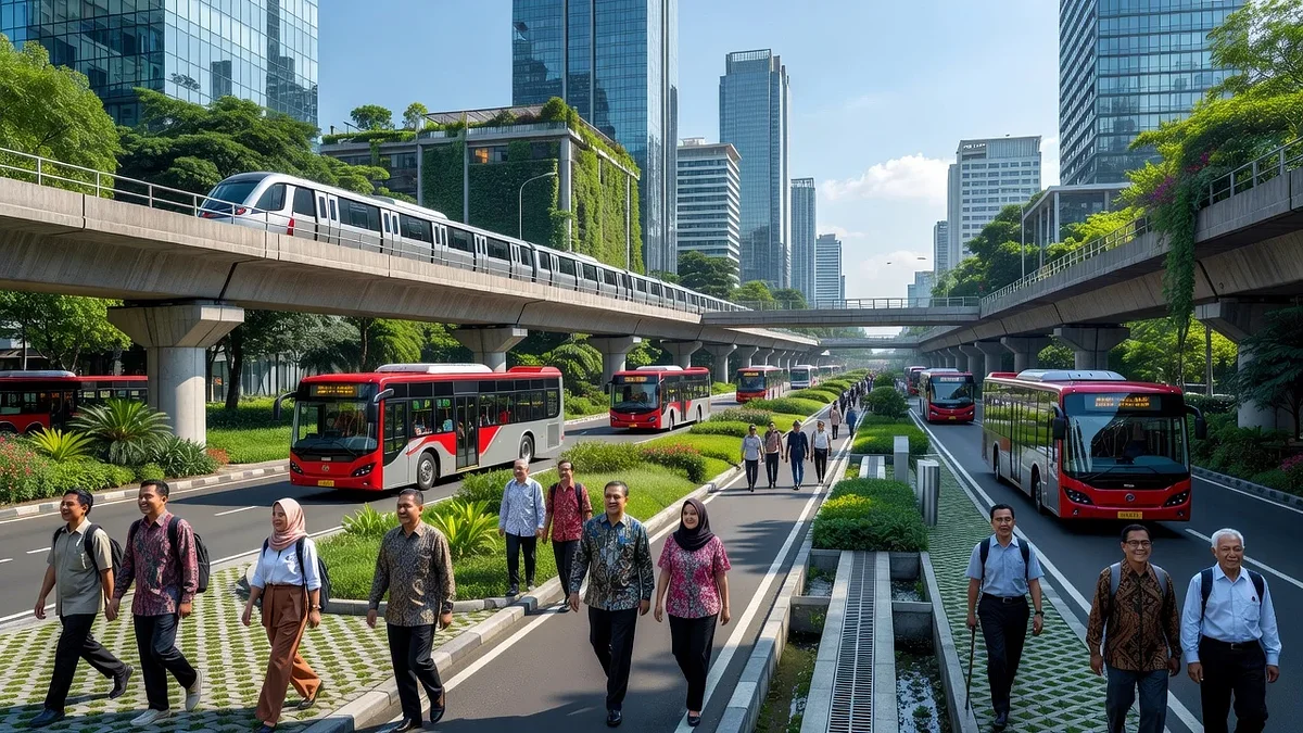 Illustration of Jakarta's improved transport and flood control under Governor Pramono Anung's leadership.